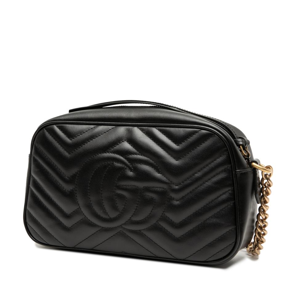 Gucci B Gucci Black Calf Leather Small GG Marmont Matelasse Crossbody Italy