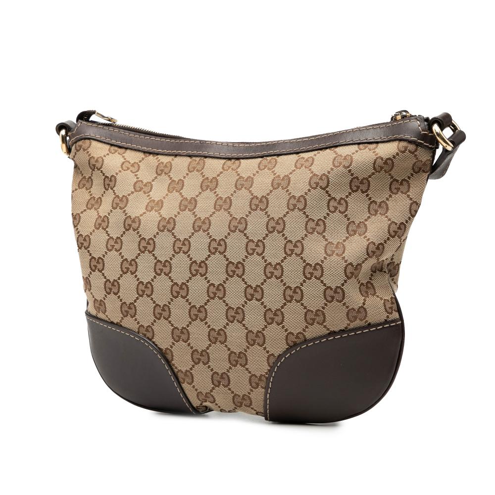 Gucci B Gucci Brown Beige Canvas Fabric GG Lovely Crossbody Italy