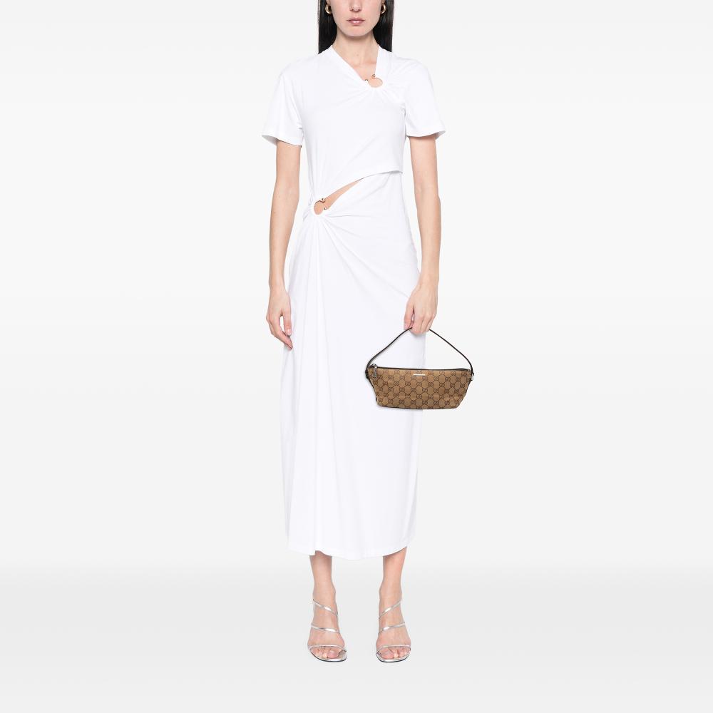 Gucci B Gucci Brown Beige Canvas Fabric GG Boat Italy