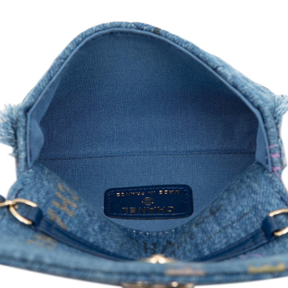 Chanel AB Chanel Blue Denim Denim Fabric Fringe Mood Clutch with Chain France