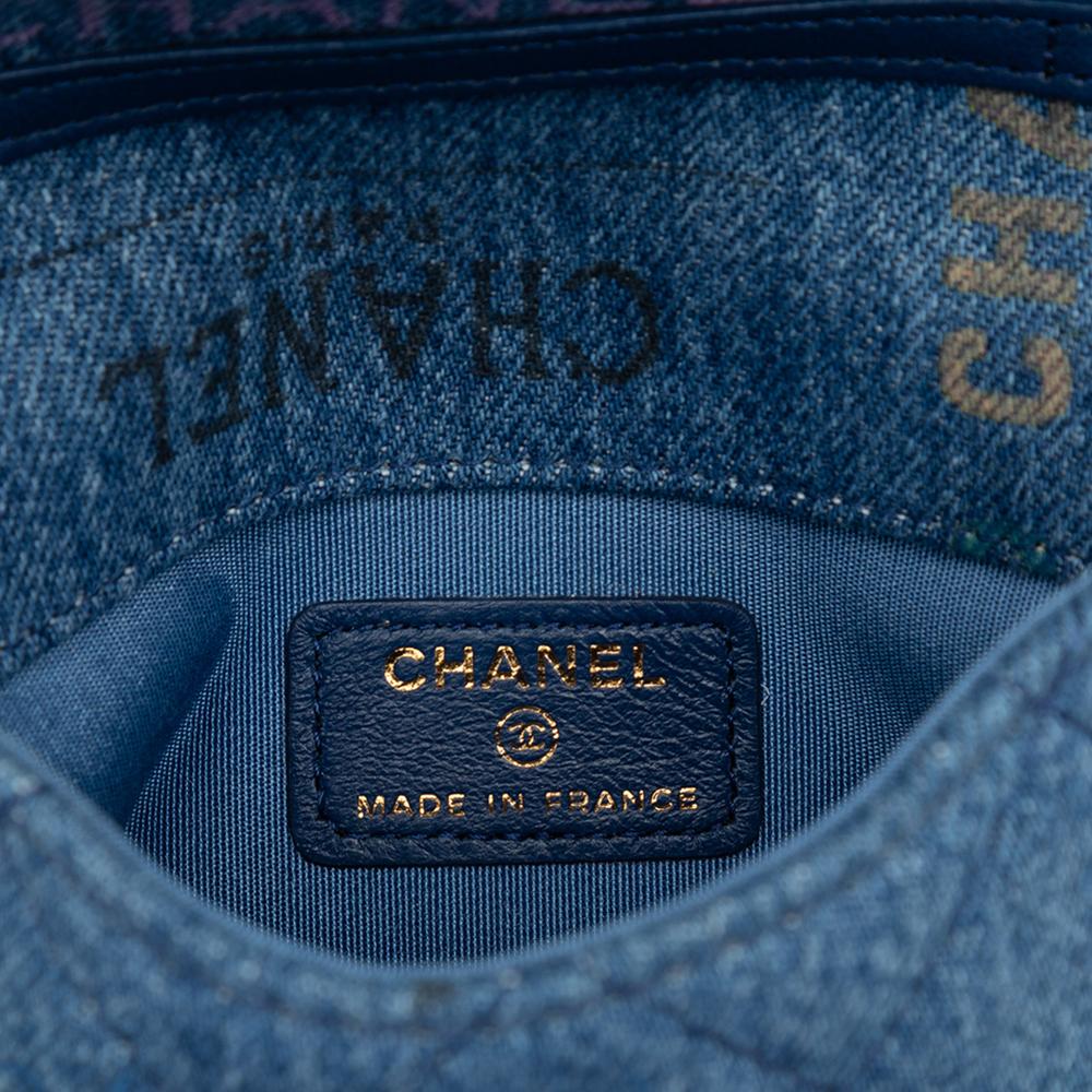 Chanel AB Chanel Blue Denim Denim Fabric Fringe Mood Clutch with Chain France