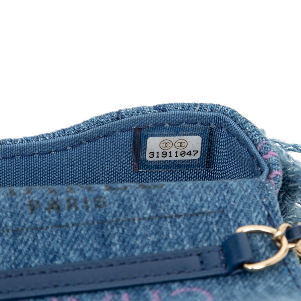 Chanel AB Chanel Blue Denim Denim Fabric Fringe Mood Clutch with Chain France
