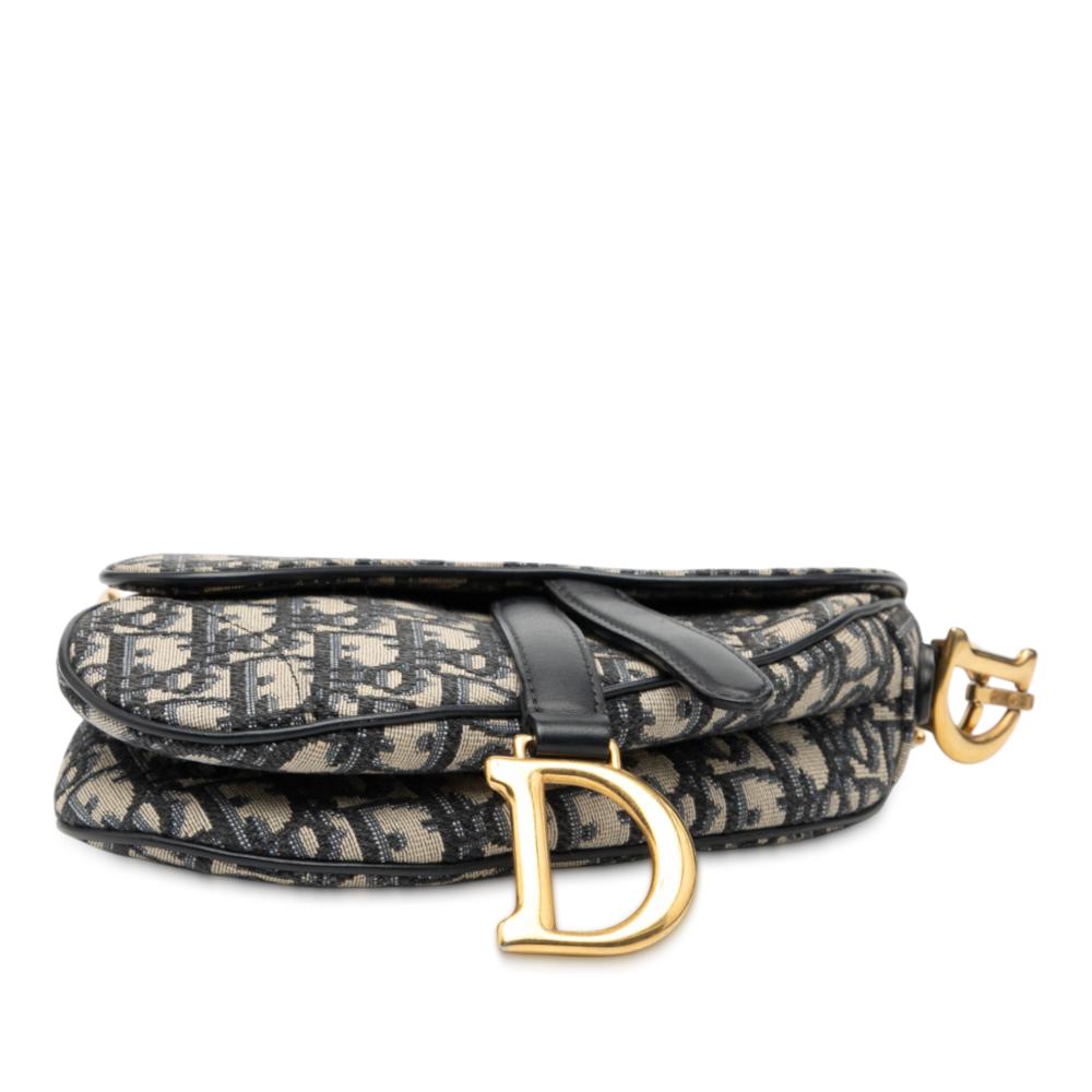 Christian Dior AB Dior Blue Navy Canvas Fabric Mini Oblique Saddle Bag Italy