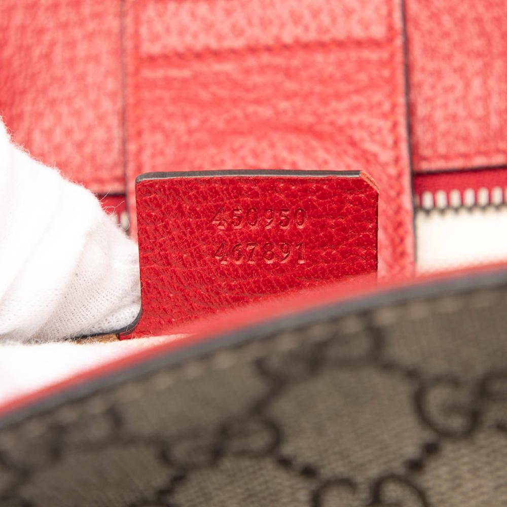 Gucci B Gucci Brown Beige Coated Canvas Fabric GG Supreme Web Bosco Satchel Italy