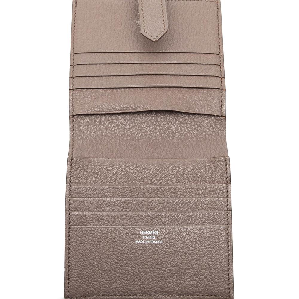 Hermès AB Hermès Brown Taupe Calf Leather Epsom Bearn Compact Wallet France
