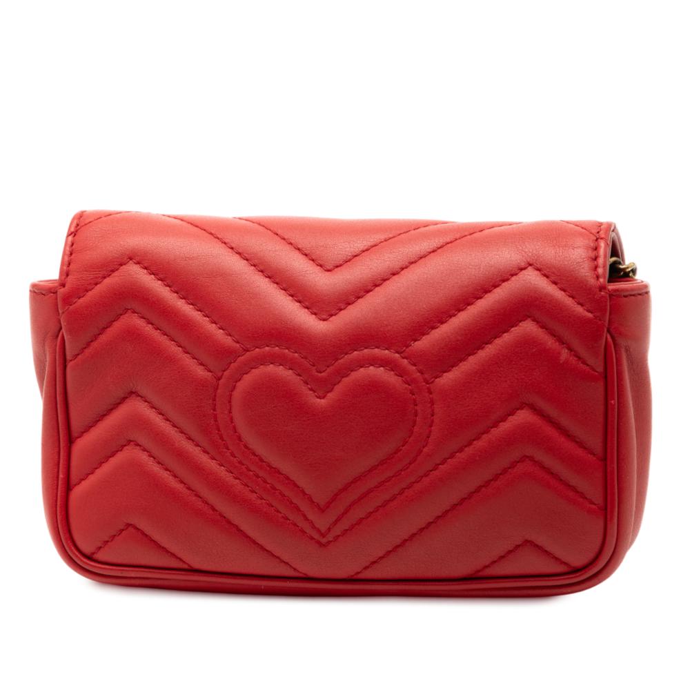 Gucci B Gucci Red Calf Leather Mini GG Marmont Matelasse Flap Crossbody Italy