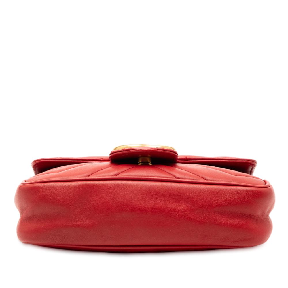 Gucci B Gucci Red Calf Leather Mini GG Marmont Matelasse Flap Crossbody Italy