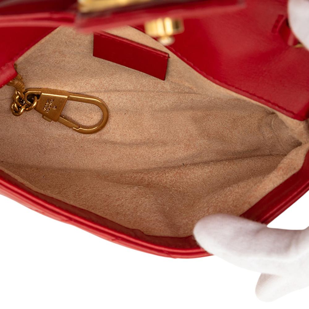 Gucci B Gucci Red Calf Leather Mini GG Marmont Matelasse Flap Crossbody Italy