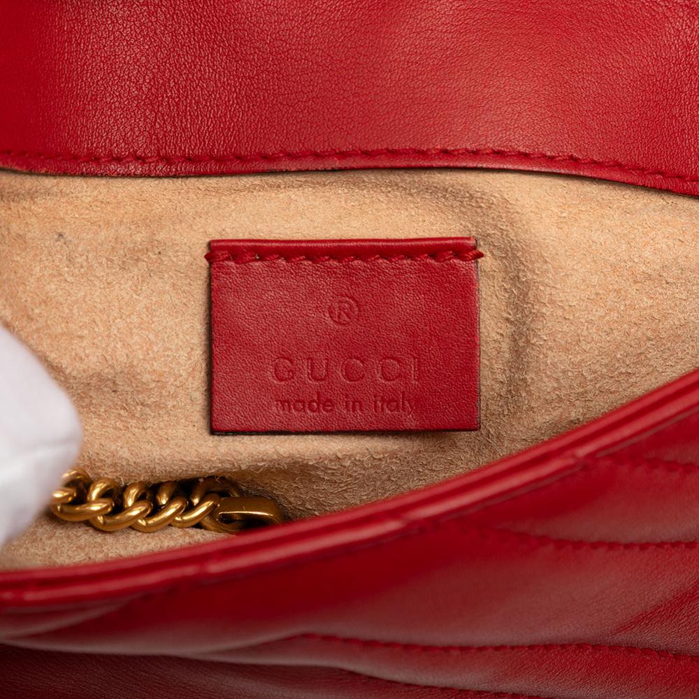 Gucci B Gucci Red Calf Leather Mini GG Marmont Matelasse Flap Crossbody Italy