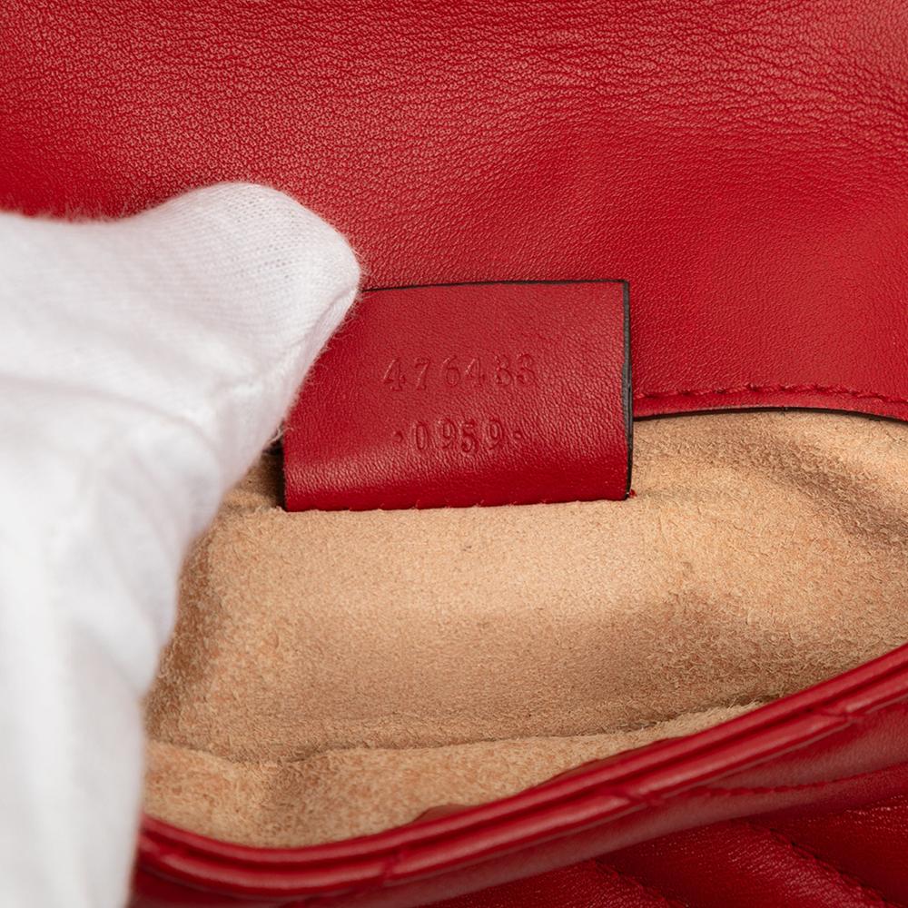 Gucci B Gucci Red Calf Leather Mini GG Marmont Matelasse Flap Crossbody Italy