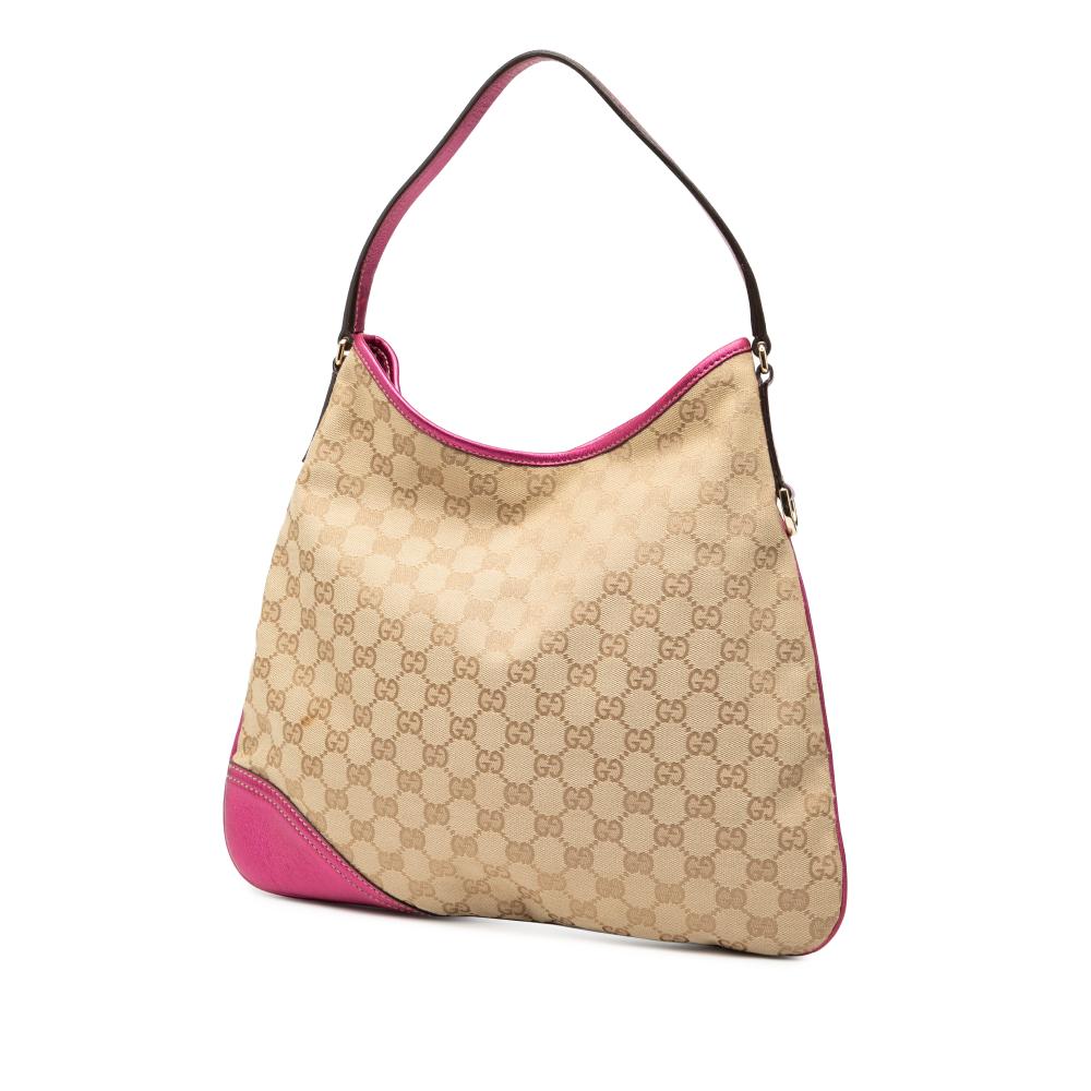 Gucci B Gucci Brown Beige with Pink Canvas Fabric GG New Britt Hobo Italy