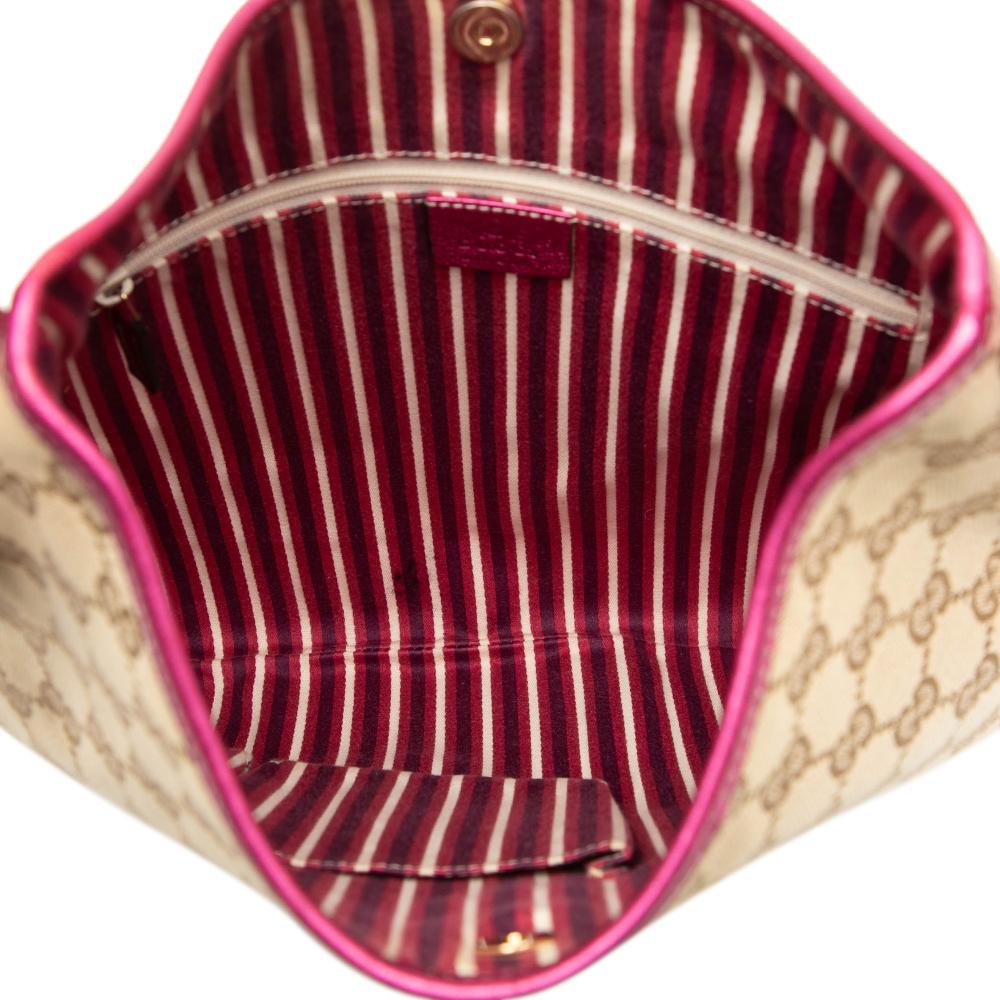 Gucci B Gucci Brown Beige with Pink Canvas Fabric GG New Britt Hobo Italy