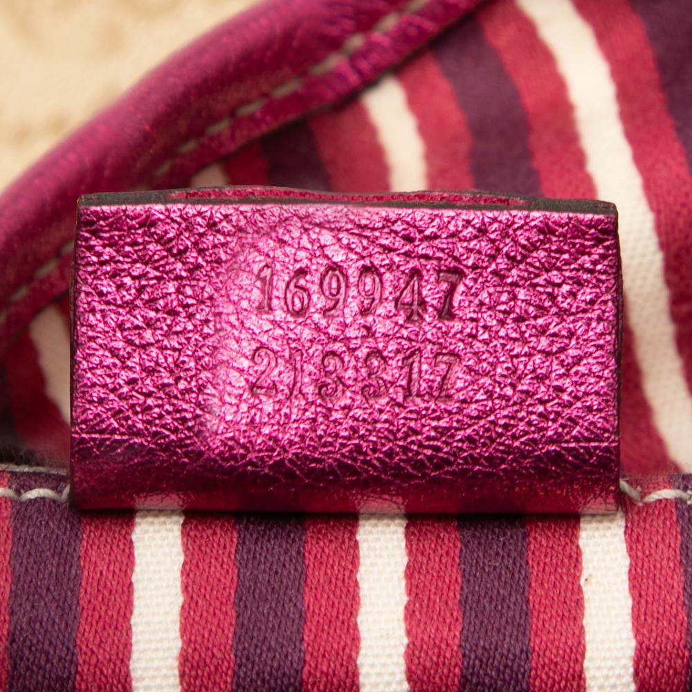 Gucci B Gucci Brown Beige with Pink Canvas Fabric GG New Britt Hobo Italy