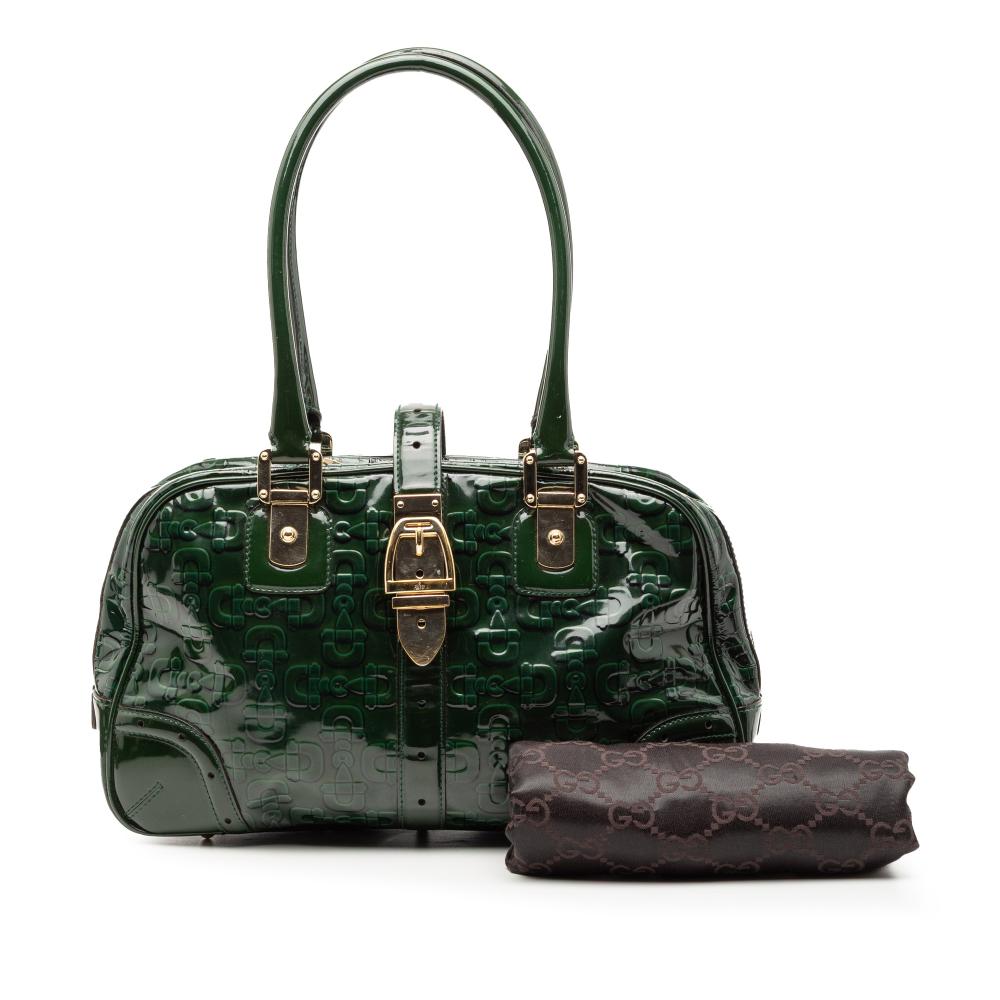Gucci B Gucci Green Dark Green Patent Leather Leather Patent Horsebit Glam Shoulder Bag Italy