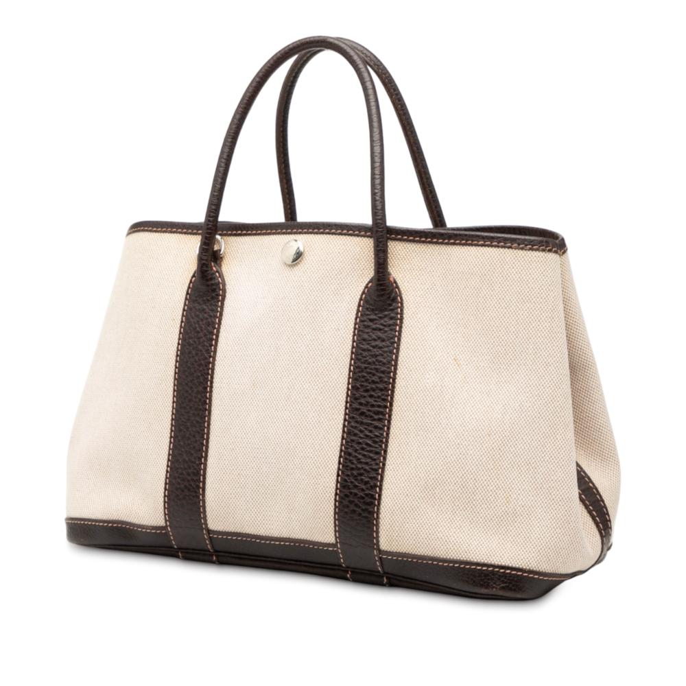 Hermès B Hermès Brown Beige Canvas Fabric Toile and Negonda Garden Party 30 France