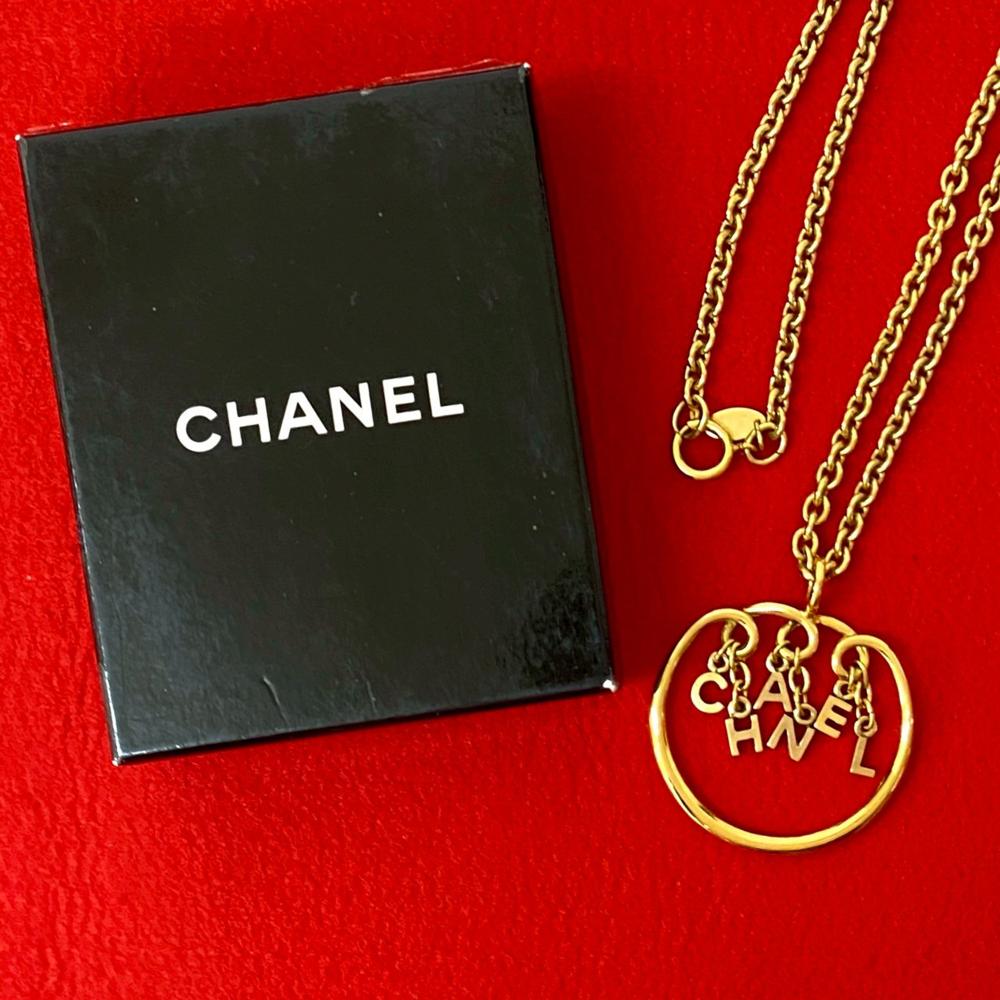 Chanel AB Chanel Gold Gold Plated Metal Letter Charms Pendant Necklace France