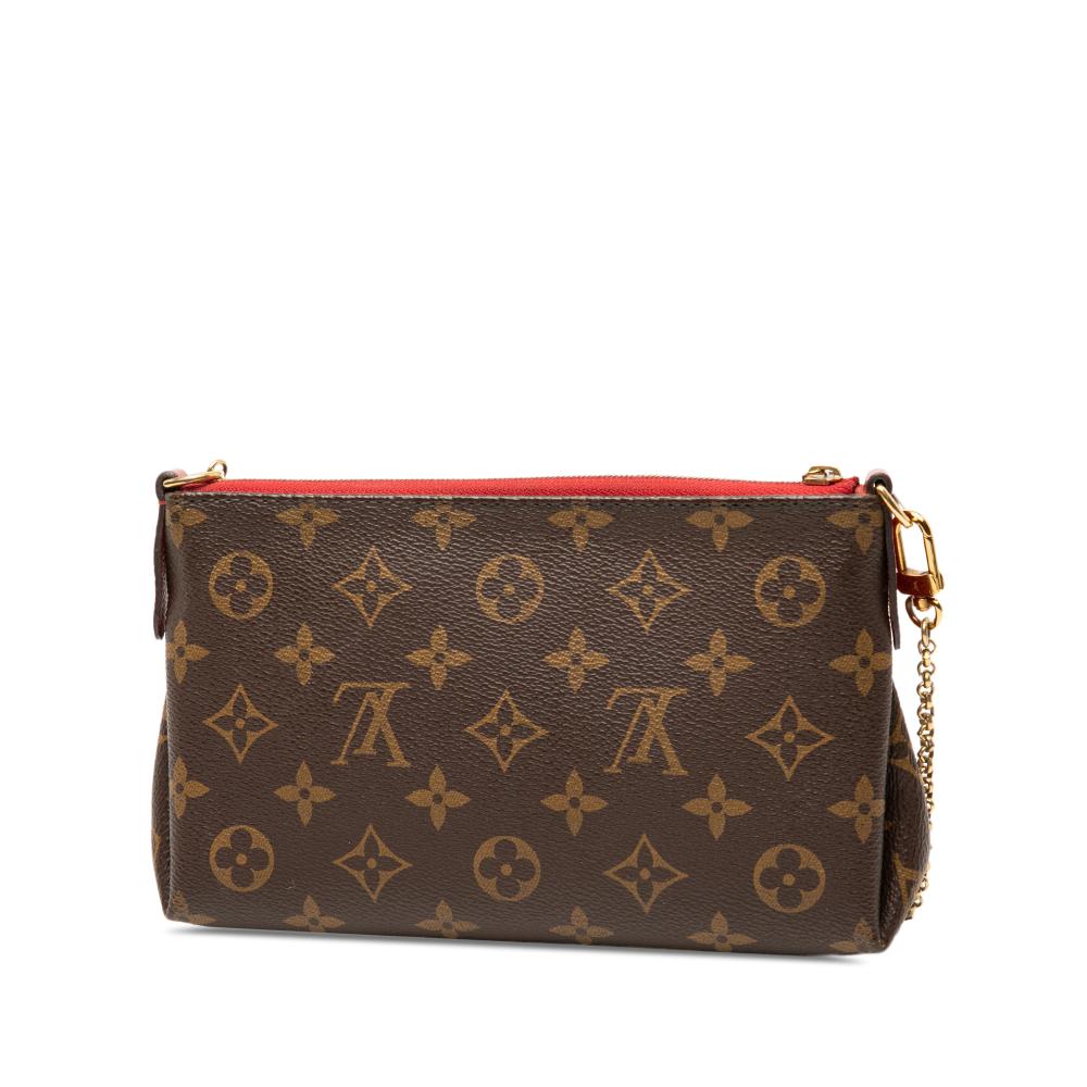 Louis Vuitton B Louis Vuitton Brown with Red Monogram Canvas Fabric Monogram Pallas Clutch Spain