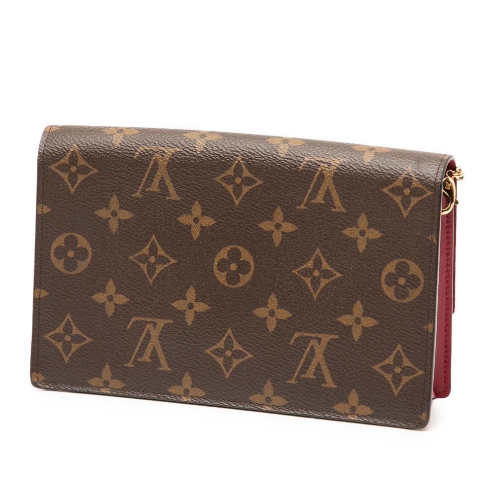 Louis Vuitton B Louis Vuitton Brown with Red Monogram Canvas Fabric Monogram Flore Wallet On Chain France