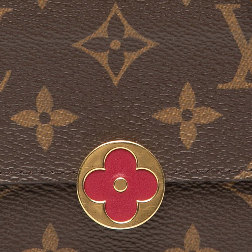 Louis Vuitton B Louis Vuitton Brown with Red Monogram Canvas Fabric Monogram Flore Wallet On Chain France