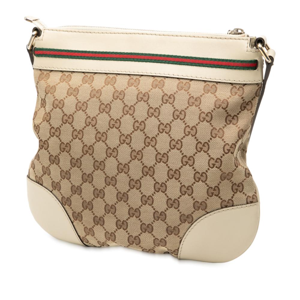 Gucci B Gucci Brown Beige with White Canvas Fabric GG Web Mayfair Crossbody Italy