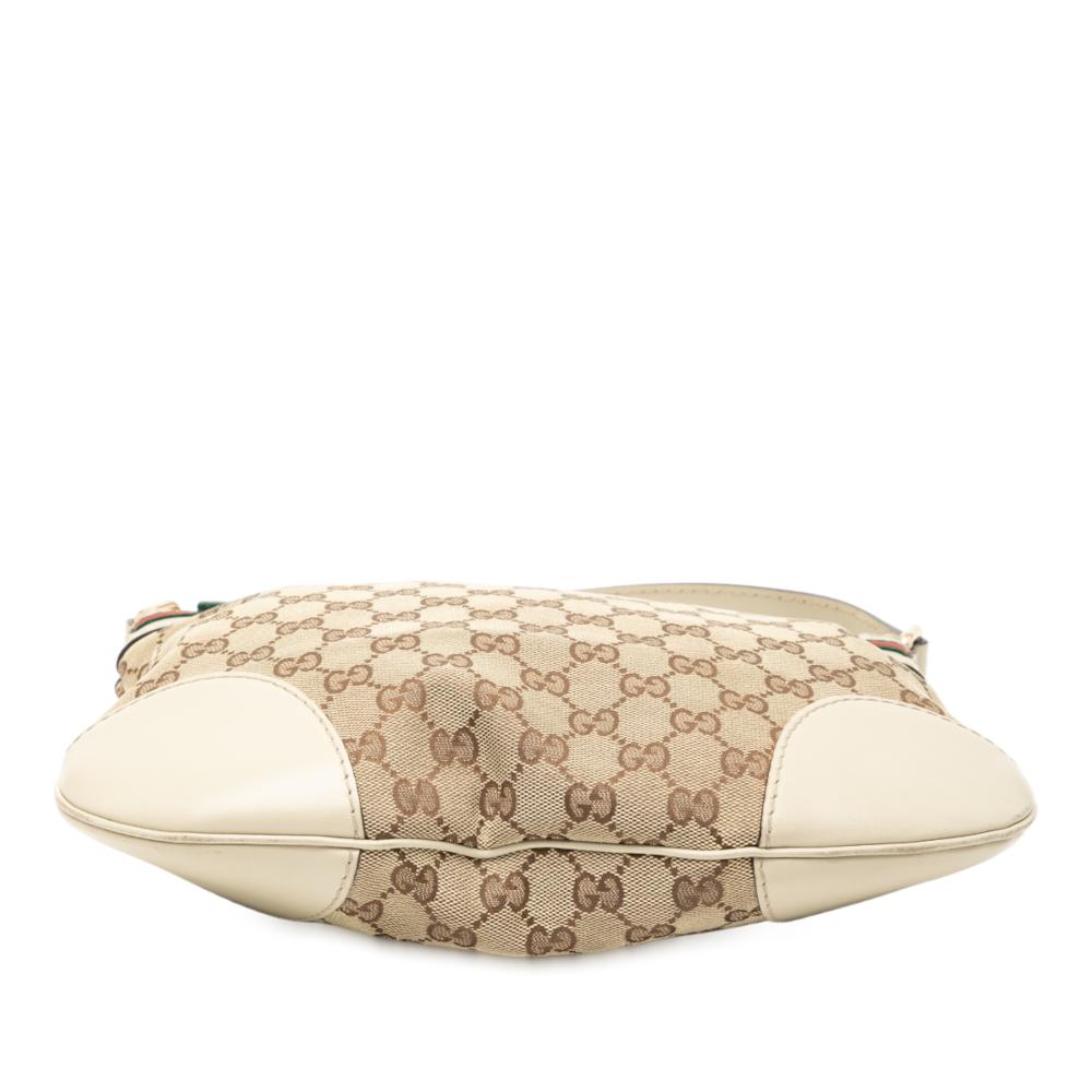 Gucci B Gucci Brown Beige with White Canvas Fabric GG Web Mayfair Crossbody Italy