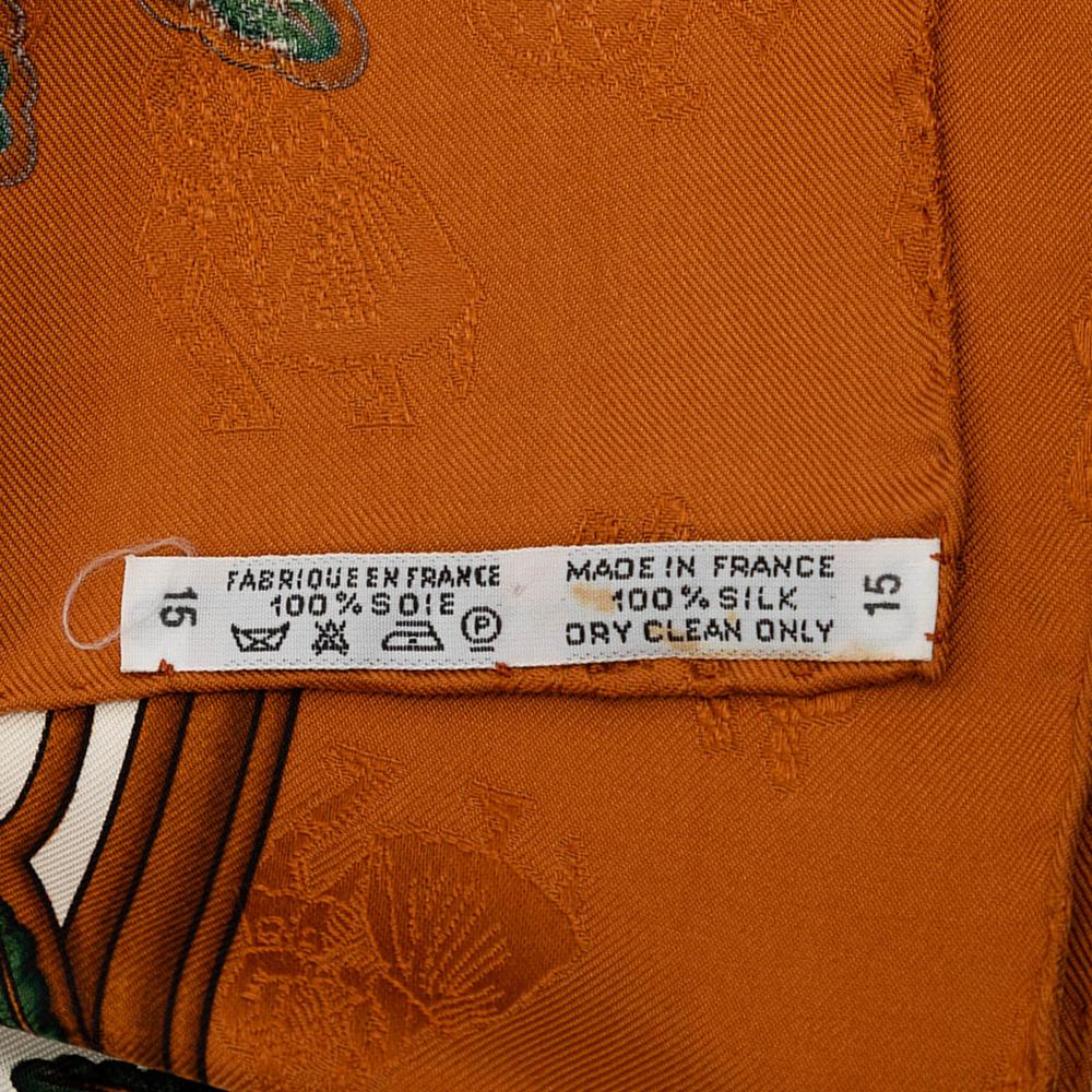 Hermès B Hermès White with Brown Silk Fabric Joies d Hiver Scarf France