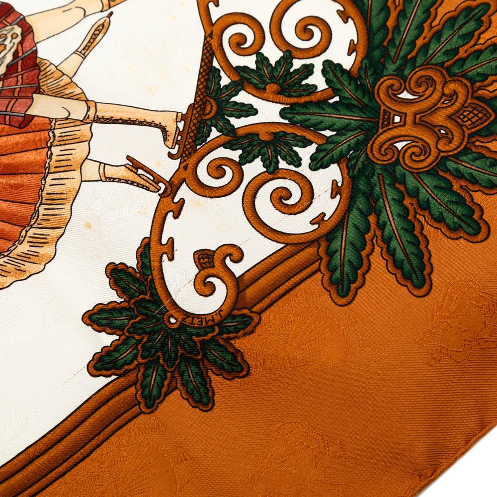 Hermès B Hermès White with Brown Silk Fabric Joies d Hiver Scarf France