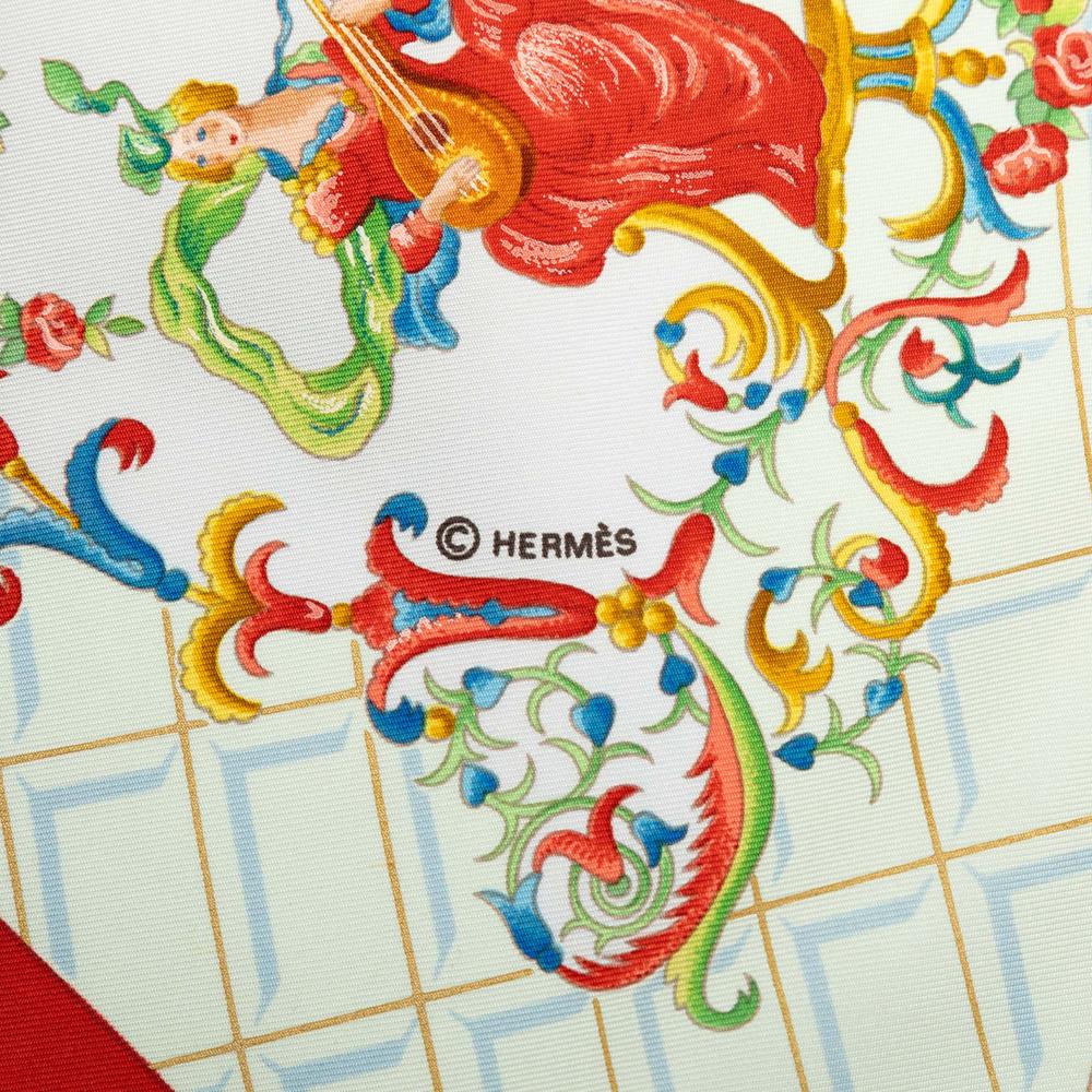 Hermès AB Hermès White with Red Silk Fabric Wolfgang Amadeus Mozart Scarf France