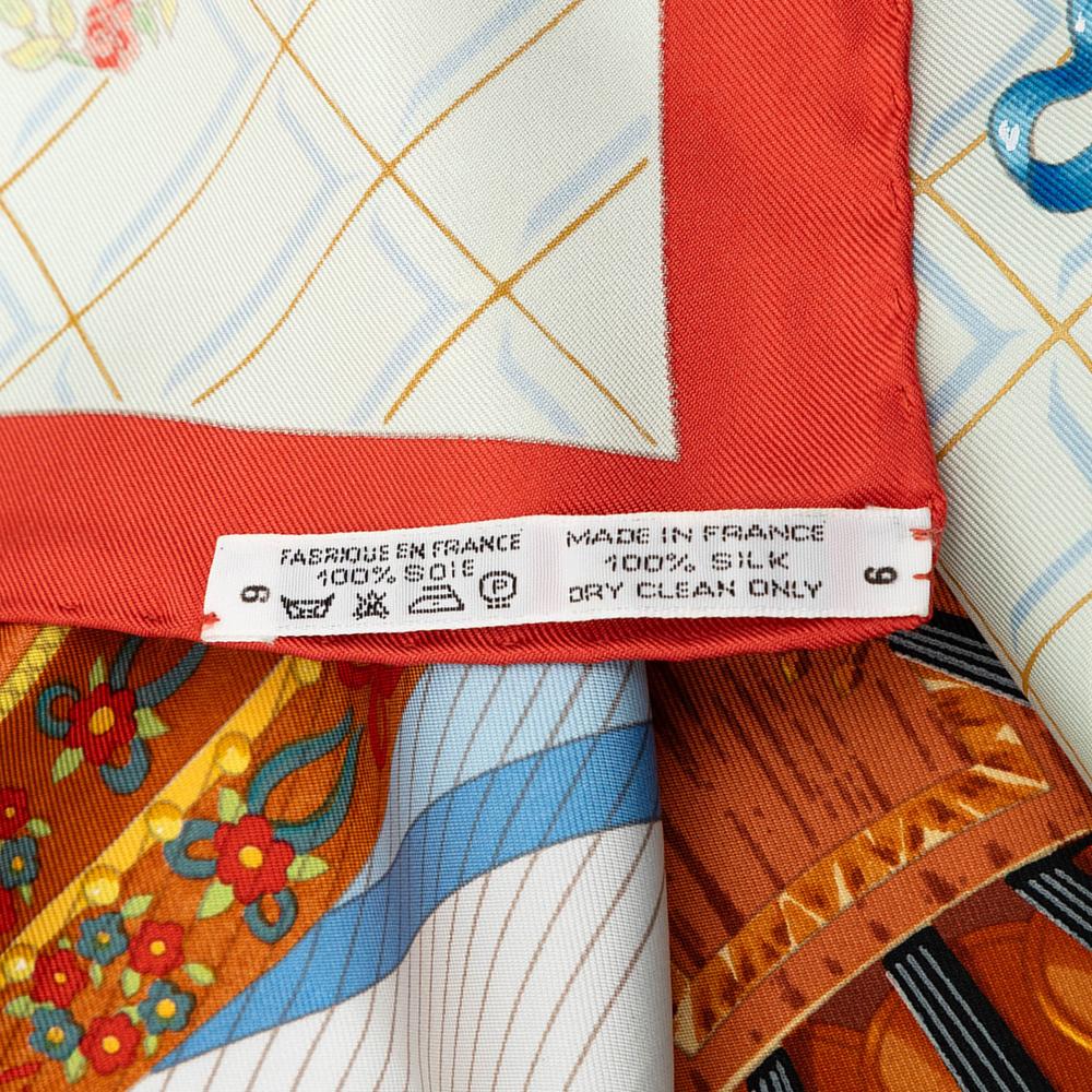 Hermès AB Hermès White with Red Silk Fabric Wolfgang Amadeus Mozart Scarf France