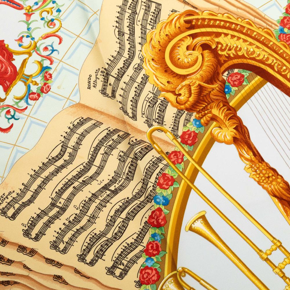 Hermès AB Hermès White with Red Silk Fabric Wolfgang Amadeus Mozart Scarf France