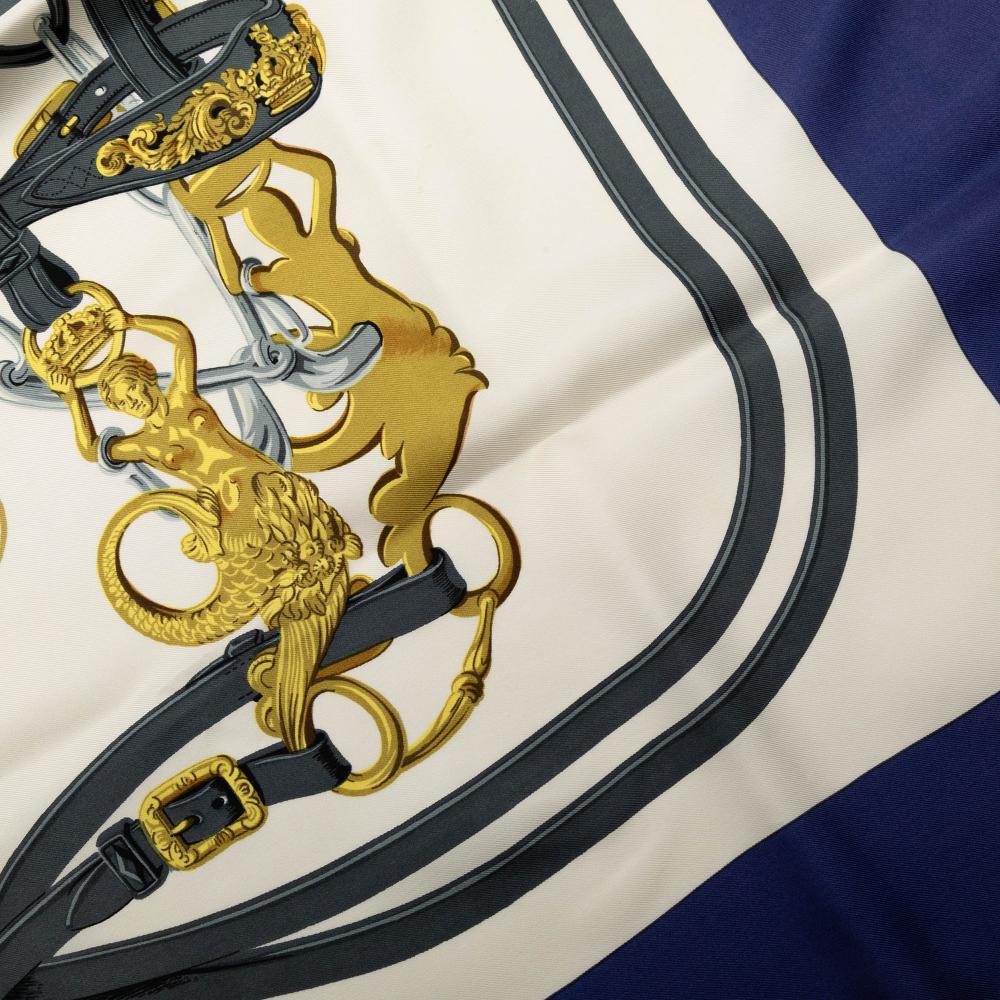 Hermès AB Hermès White with Blue Silk Fabric Brides de Gala Scarf France