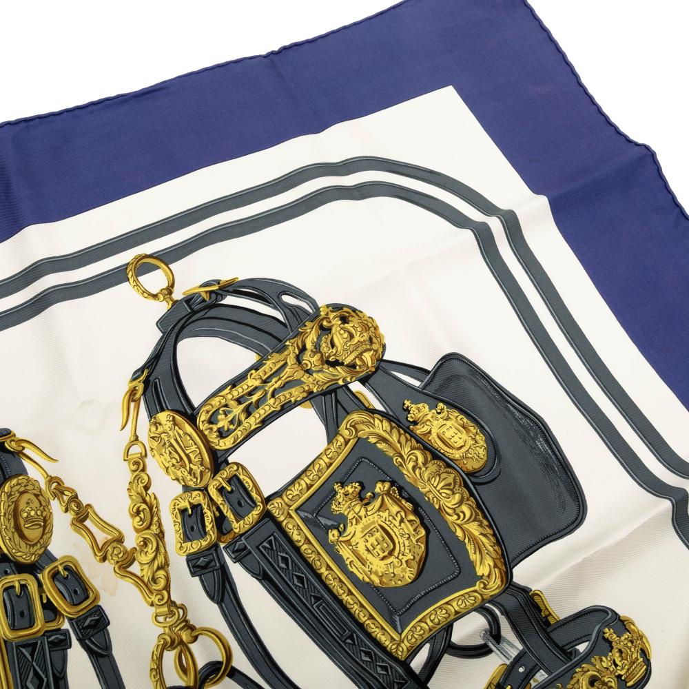 Hermès AB Hermès White with Blue Silk Fabric Brides de Gala Scarf France