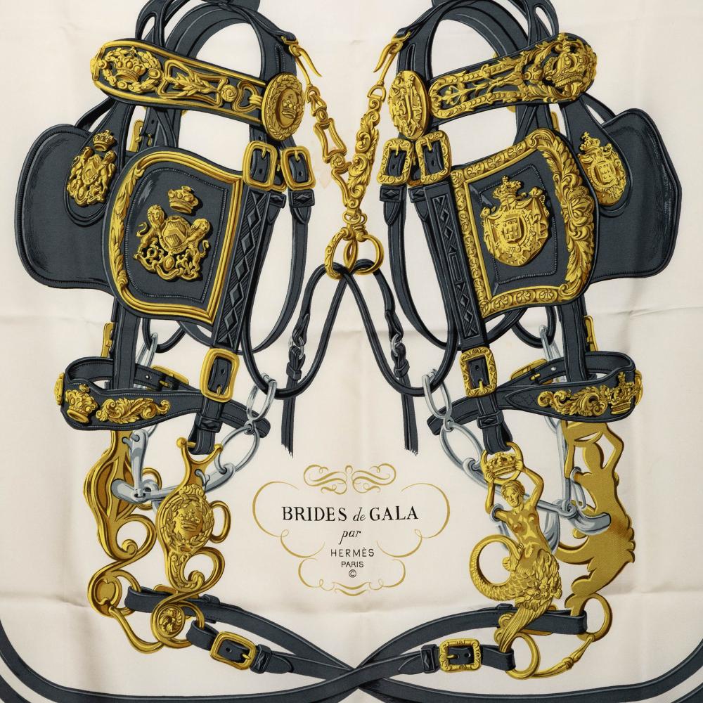 Hermès AB Hermès White with Blue Silk Fabric Brides de Gala Scarf France