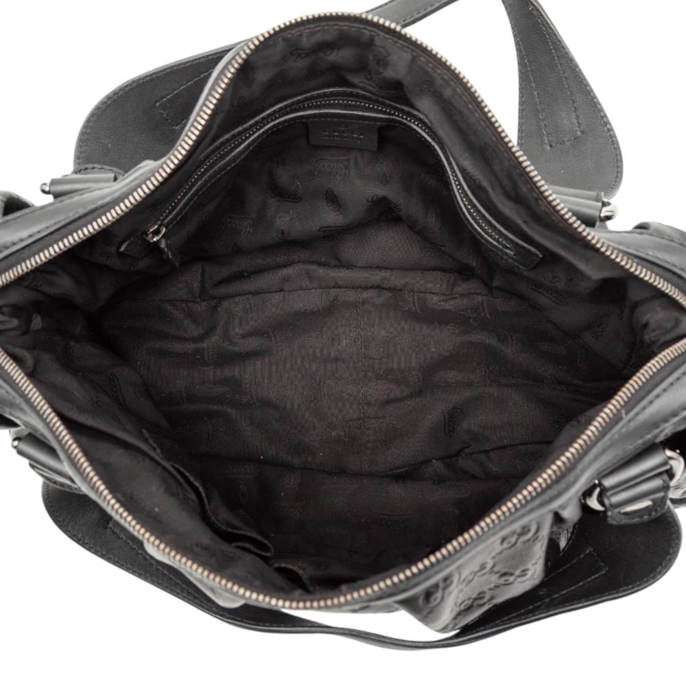 Gucci B Gucci Black Calf Leather Guccissima Icon Bit Satchel Italy