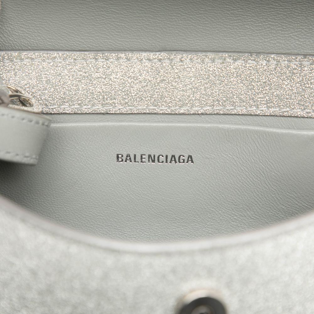 Balenciaga AB Balenciaga Silver Polyester Fabric Small Glitter XX Flap Italy
