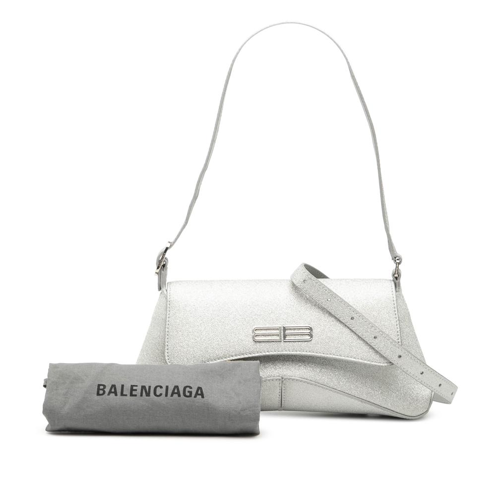 Balenciaga AB Balenciaga Silver Polyester Fabric Small Glitter XX Flap Italy