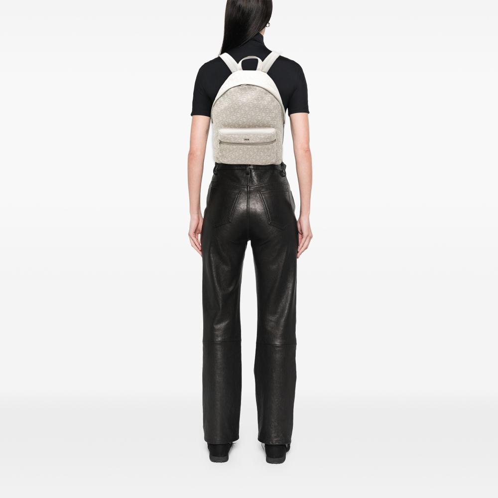 Christian Dior AB Dior Brown Light Beige Canvas Fabric Oblique Rider Backpack Italy