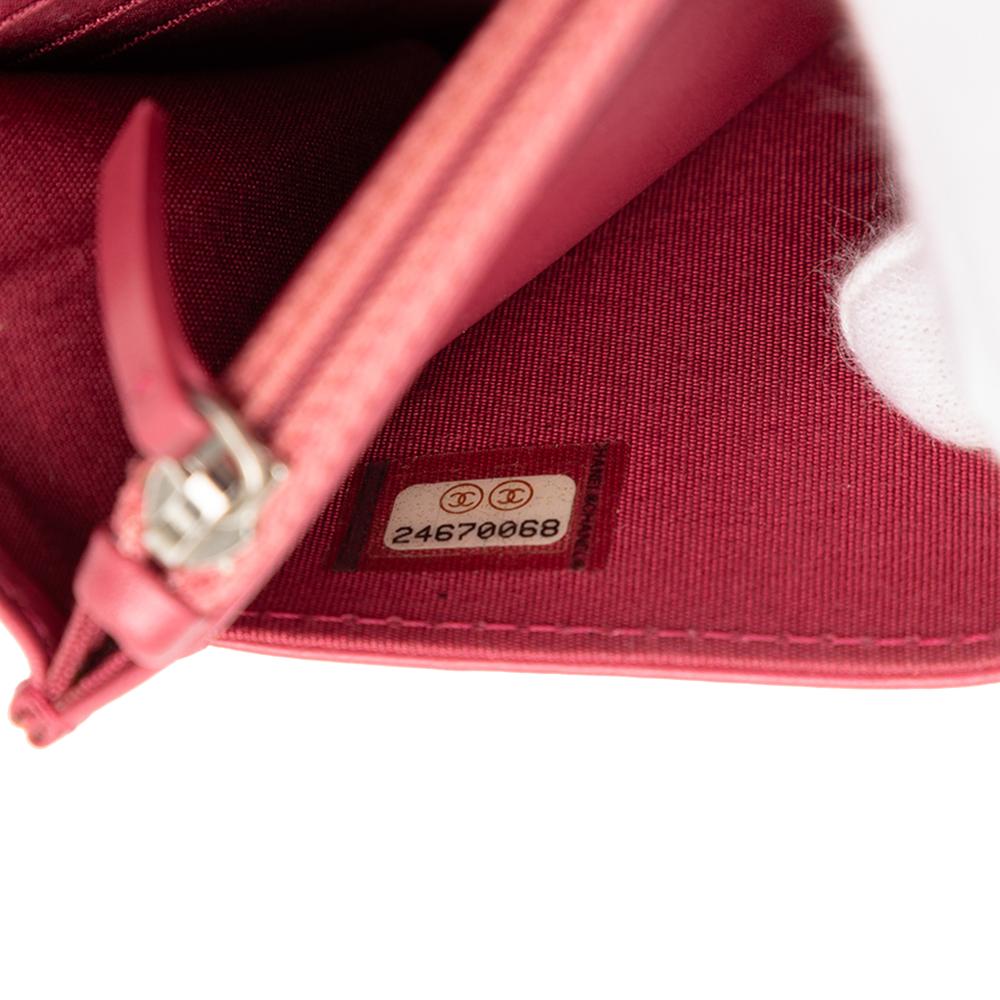 Chanel Pink Dark Pink Lambskin Leather Leather CC Embossed Lambskin Camellia Wallet On Chain Italy