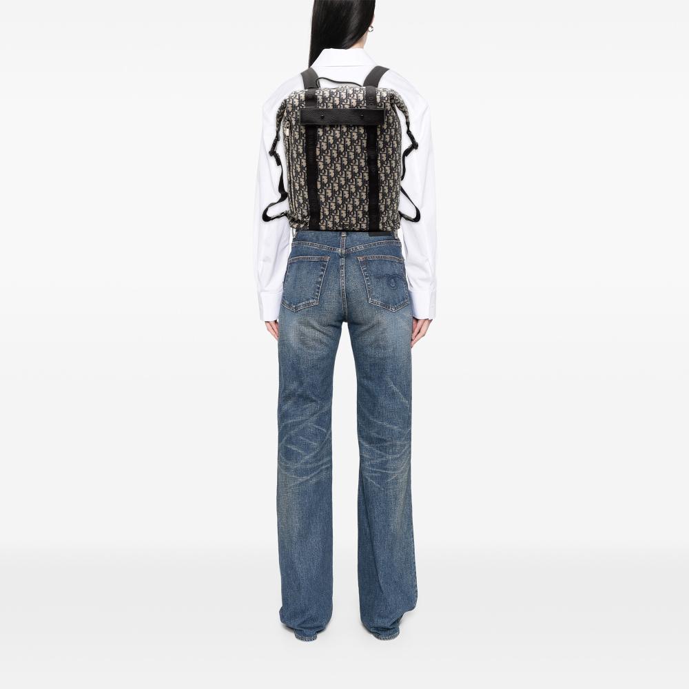 Christian Dior B Dior Blue Navy Canvas Fabric Oblique Safari Backpack Italy