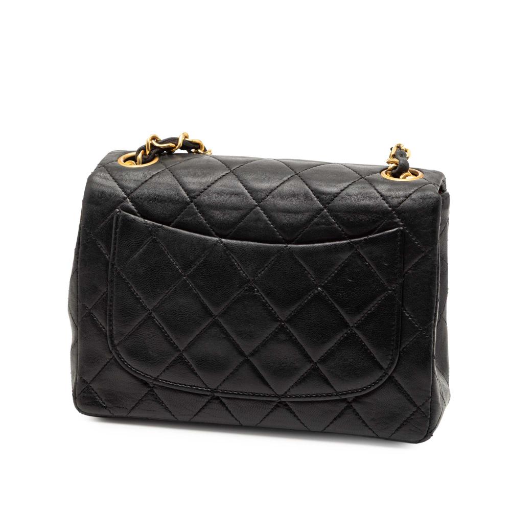 Chanel B Chanel Black Lambskin Leather Leather Mini Square Classic Lambskin Single Flap France