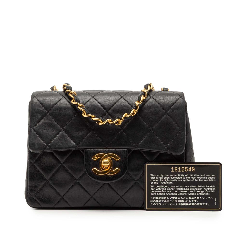 Chanel B Chanel Black Lambskin Leather Leather Mini Square Classic Lambskin Single Flap France