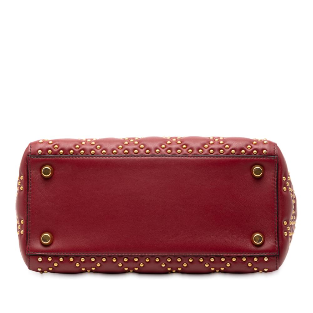 Christian Dior B Dior Red Dark Red Lambskin Leather Leather Medium Lambskin Cannage Studded Supple Lady Dior Italy