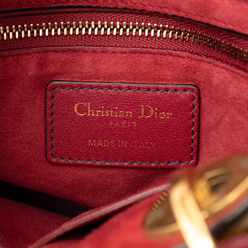 Christian Dior B Dior Red Dark Red Lambskin Leather Leather Medium Lambskin Cannage Studded Supple Lady Dior Italy