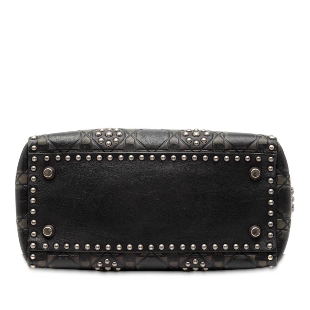 Christian Dior B Dior Black Calf Leather Medium skin Cannage Embossed Flower Studded Supple Lady Dior Italy