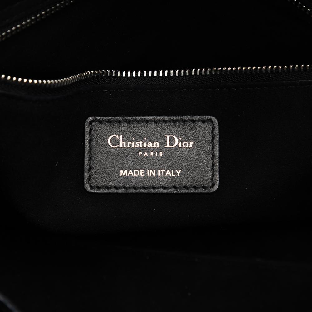 Christian Dior B Dior Black Calf Leather Medium skin Cannage Embossed Flower Studded Supple Lady Dior Italy