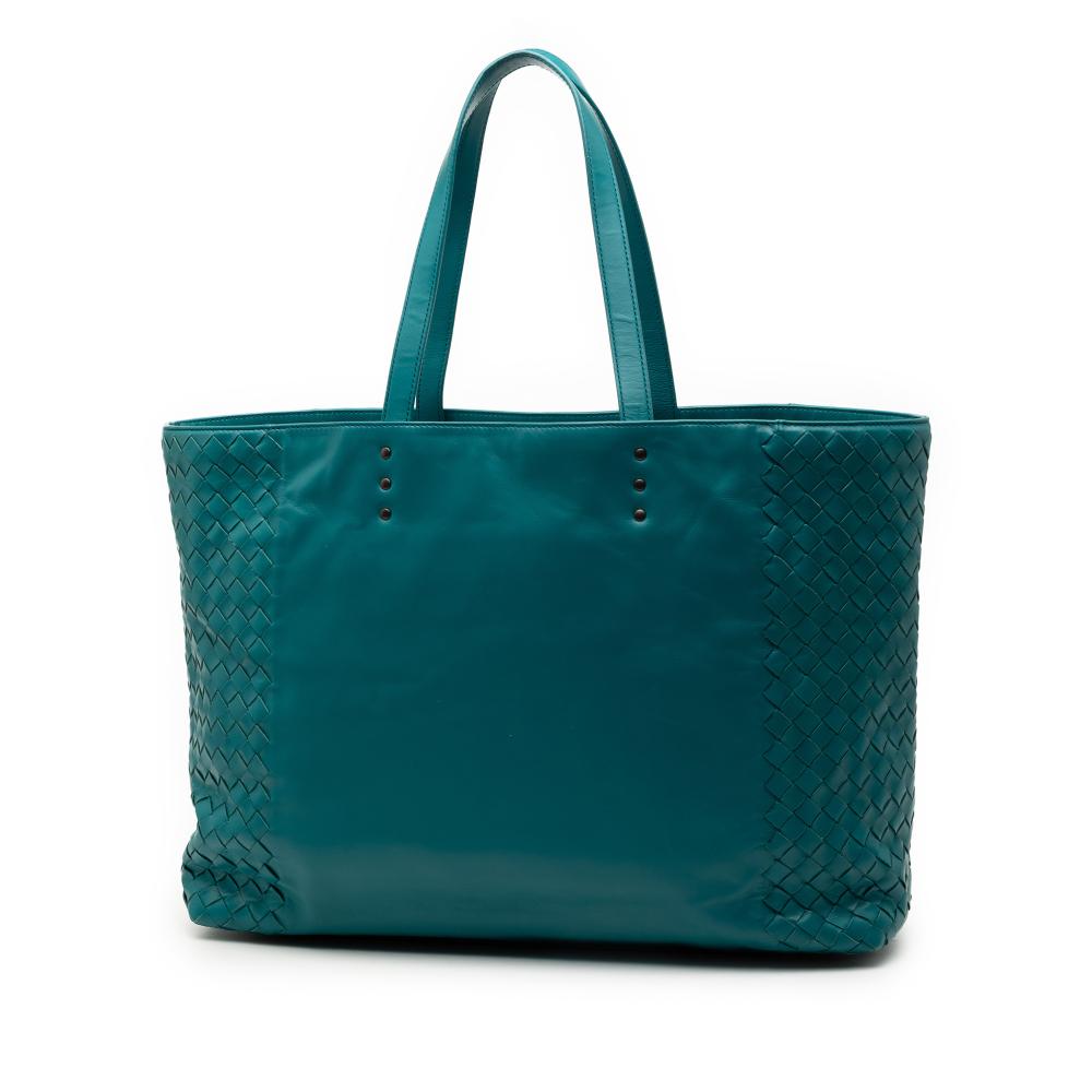 Bottega Veneta B Bottega Veneta Blue Peacock Nappa Leather Leather Intrecciato Trimmed Nappa Tote Italy