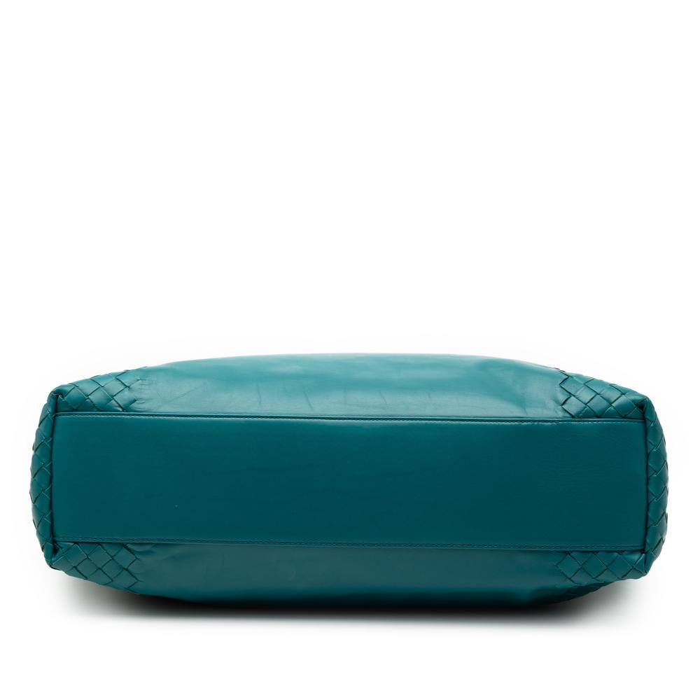 Bottega Veneta B Bottega Veneta Blue Peacock Nappa Leather Leather Intrecciato Trimmed Nappa Tote Italy