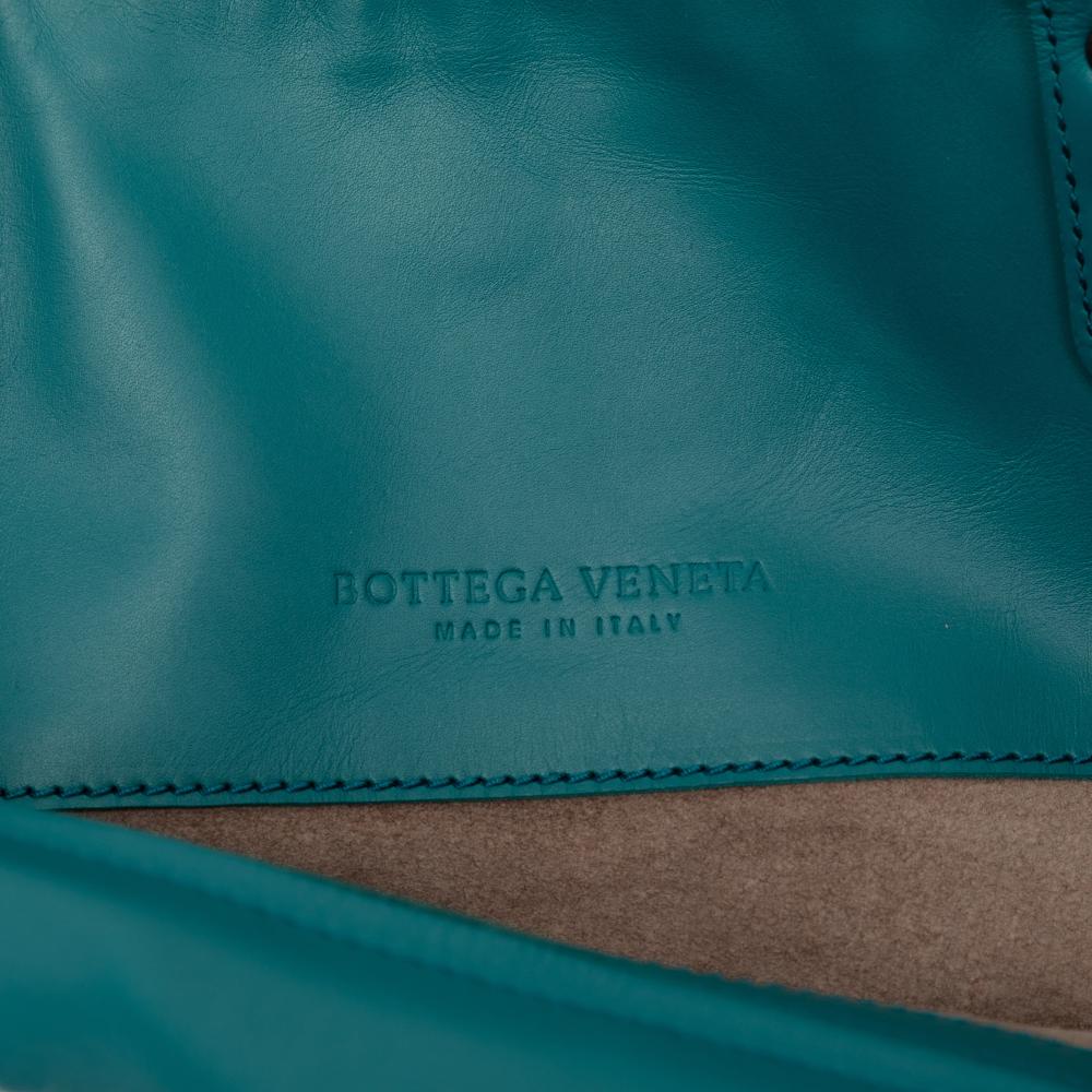 Bottega Veneta B Bottega Veneta Blue Peacock Nappa Leather Leather Intrecciato Trimmed Nappa Tote Italy