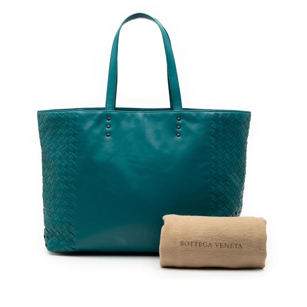 Bottega Veneta B Bottega Veneta Blue Peacock Nappa Leather Leather Intrecciato Trimmed Nappa Tote Italy