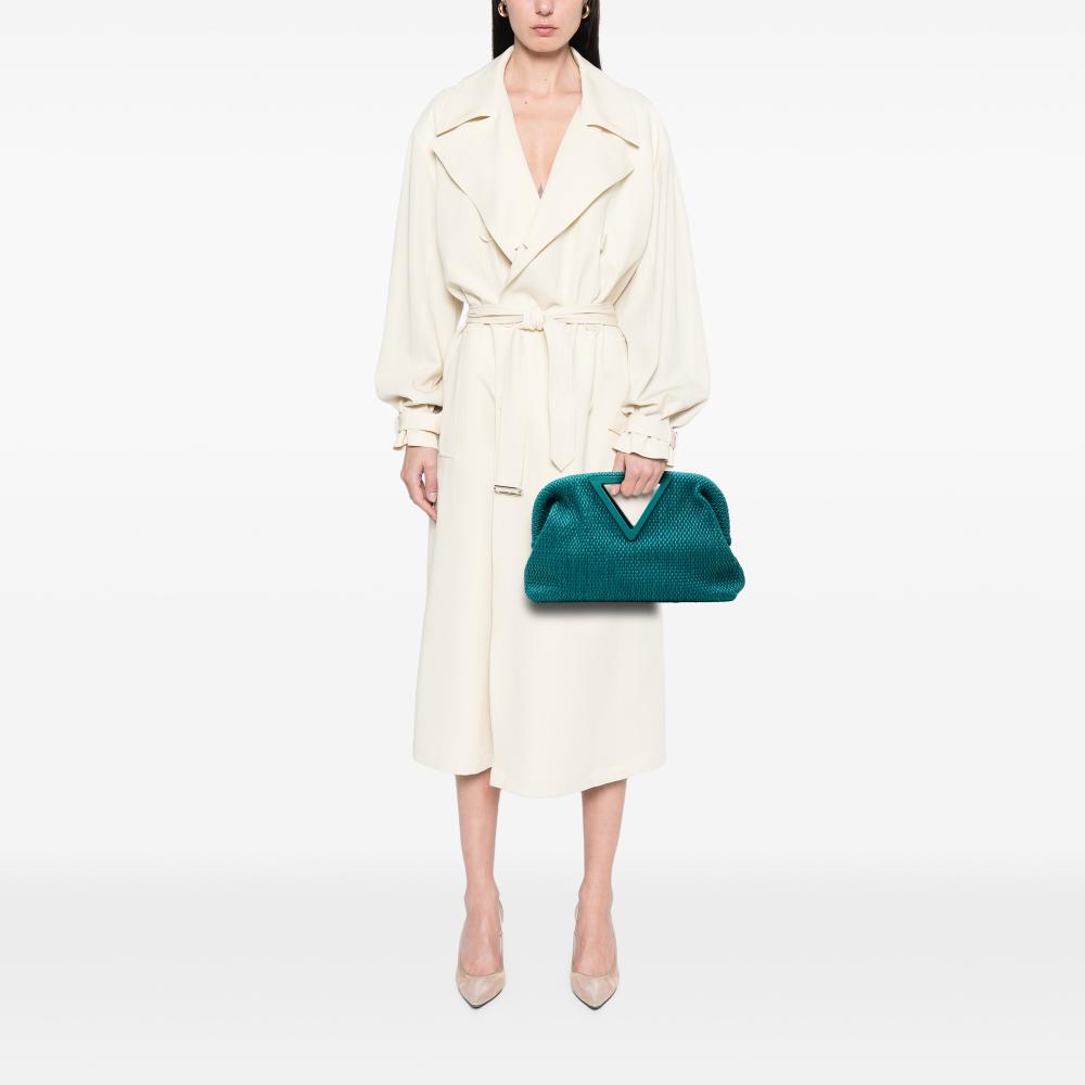 Bottega Veneta Blue Medium Lambskin Knit The Point Triangle Satchel Italy